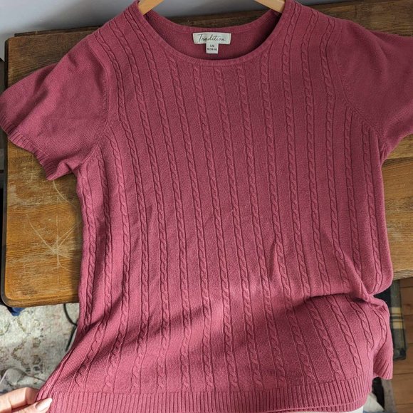 Pink Short-Sleeve Cable Knit Sweater - Picture 5 of 5